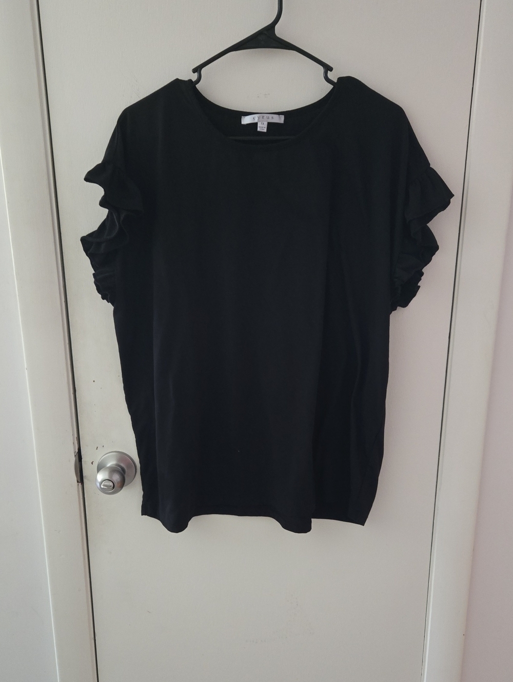 Cyrus Black Short-Sleeve Tee with Ruffled Cap Sleeves